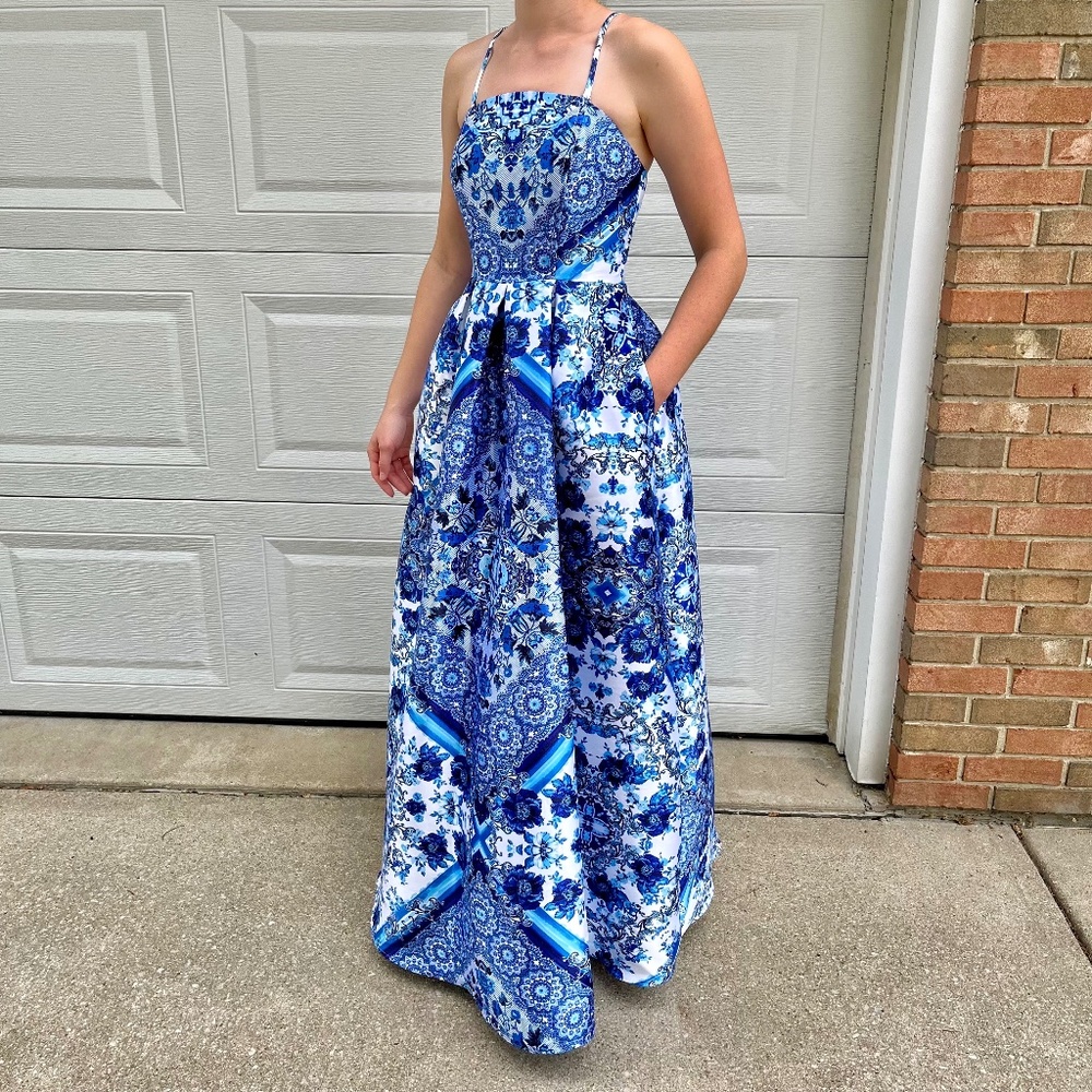 Women's Speechless Satin, Blue Formal Dress (worn once!)